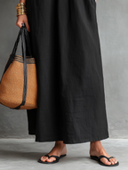 Women's Minimalist Spaghetti-Strap, Square-Neck, Embroidered, Loose-Fit Maxi Dress MDZ1081D5Y