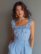 Striped Ruffle Square-Neck Romper