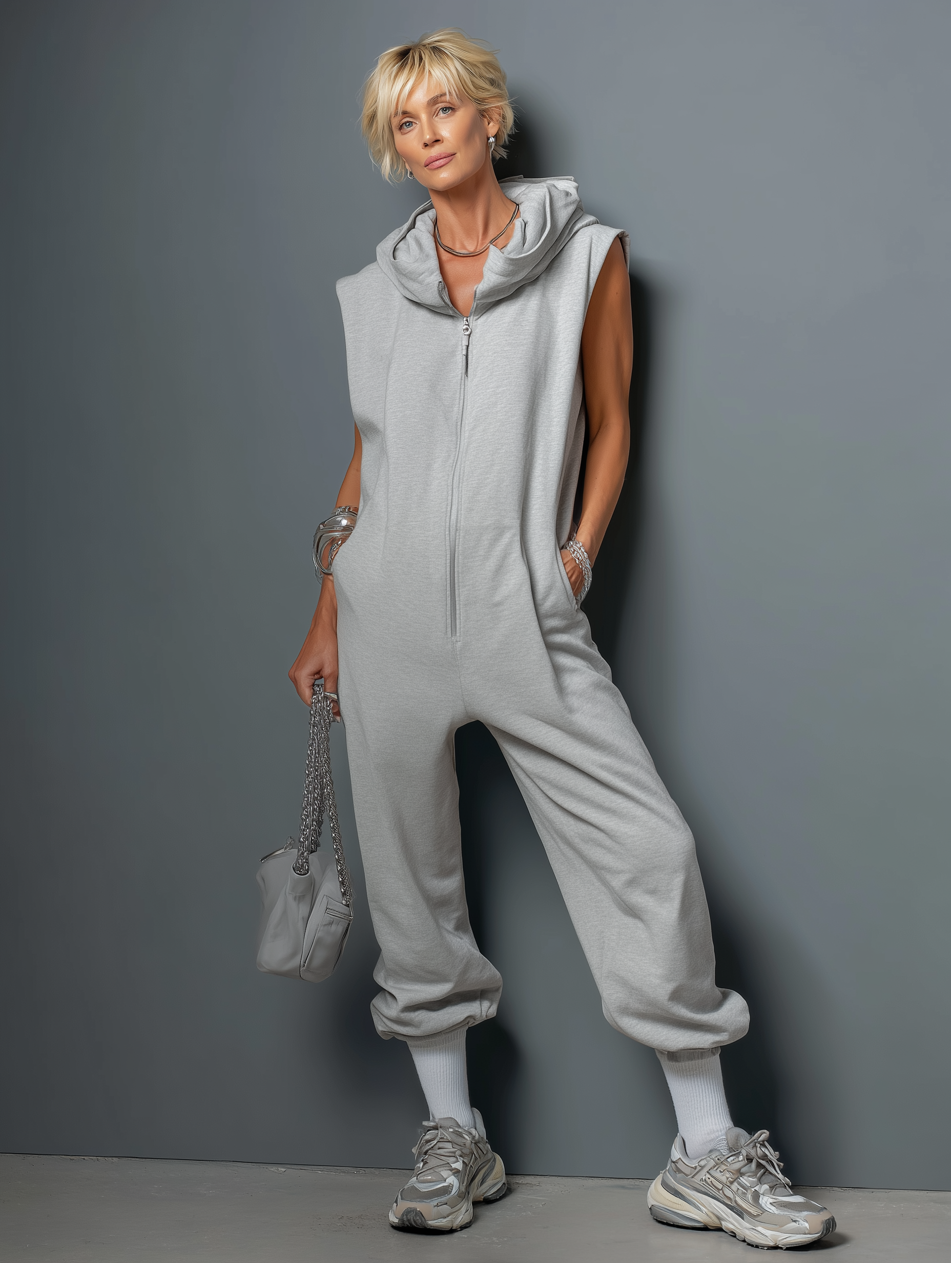 Women's Fashion Casual Sleeveless Hooded Sweatshirt Jumpsuit MDZ1048D6Y