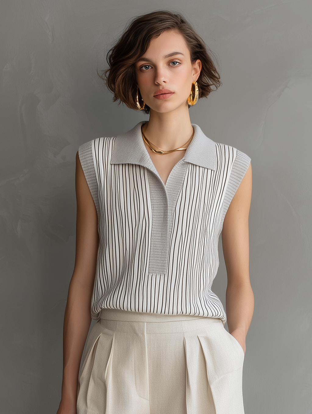 Striped Knit Sleeveless Top & Shorts Set