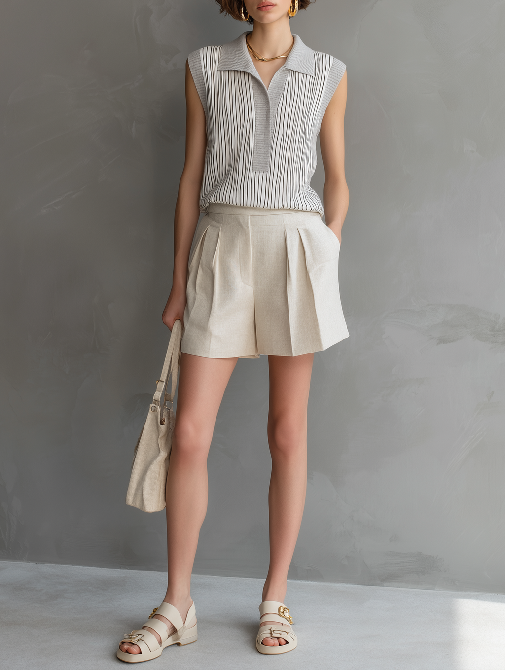 Striped Knit Sleeveless Top & Shorts Set