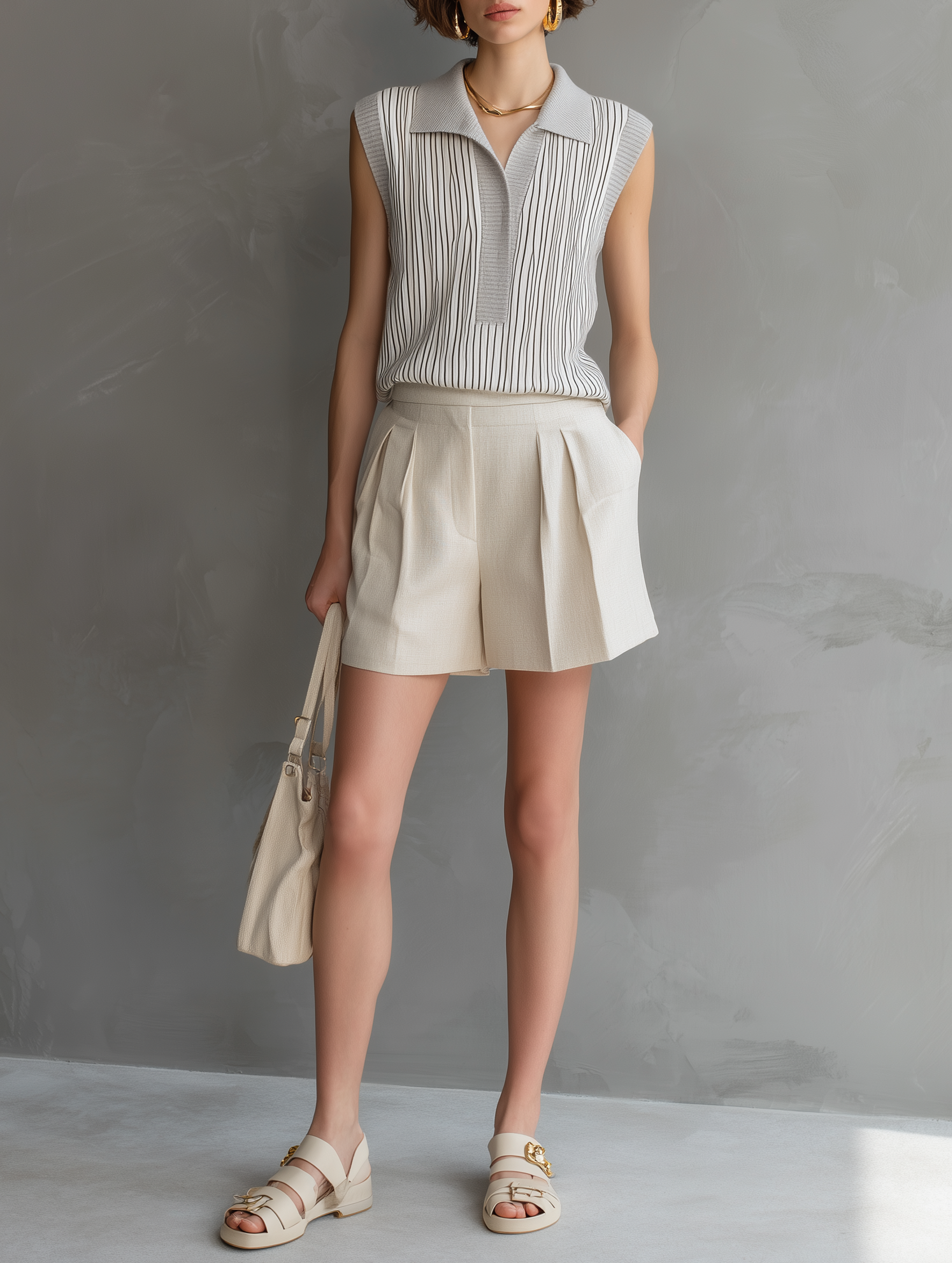 Striped Knit Sleeveless Top & Shorts Set