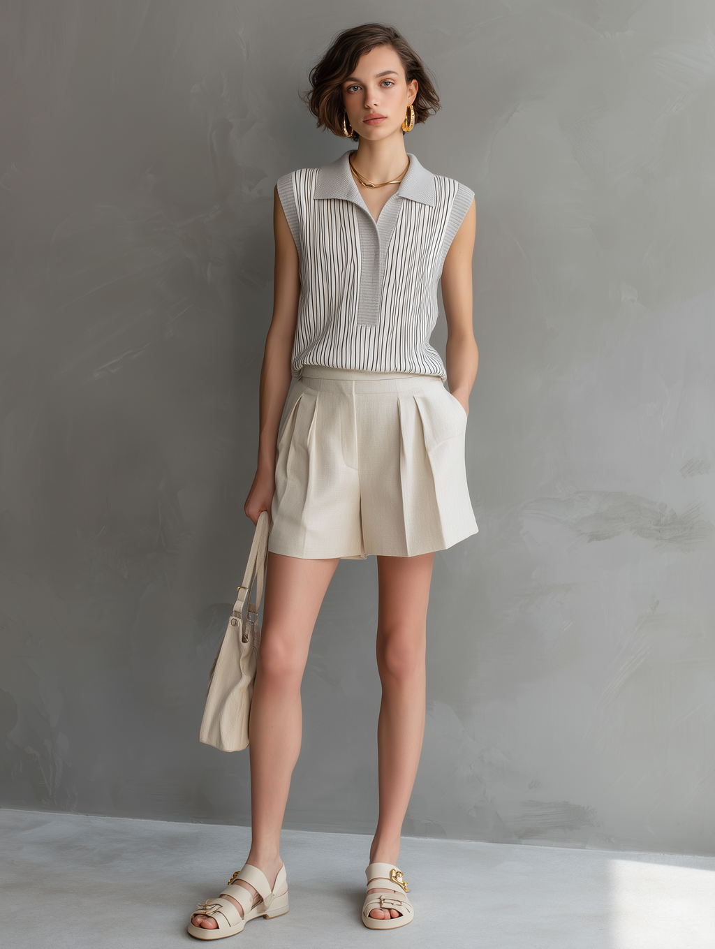 Striped Knit Sleeveless Top & Shorts Set