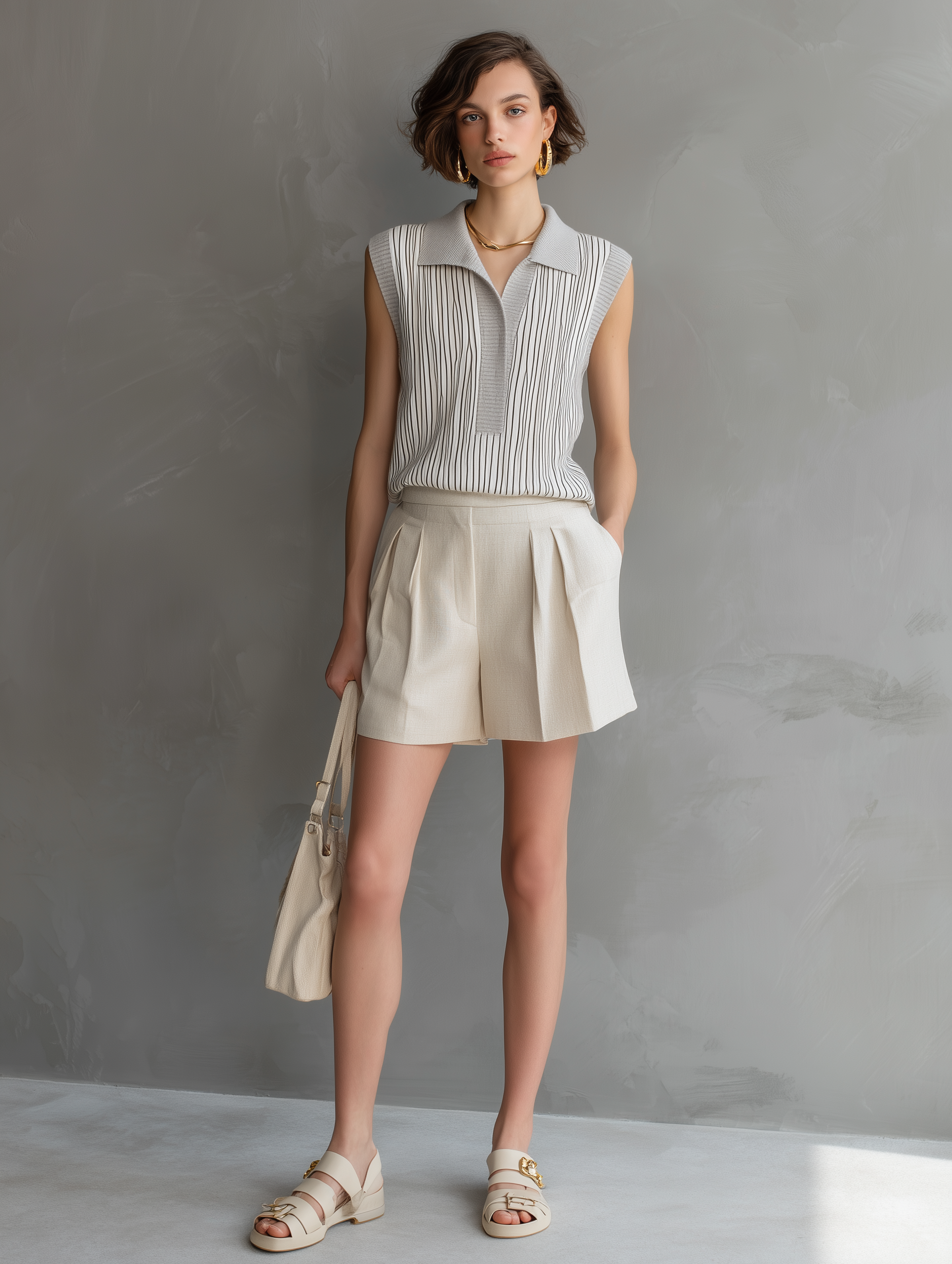 Striped Knit Sleeveless Top & Shorts Set