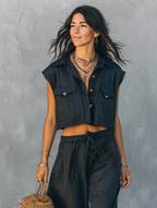 Linen Sleeveless Shirt & Straight-Leg Pants Set
