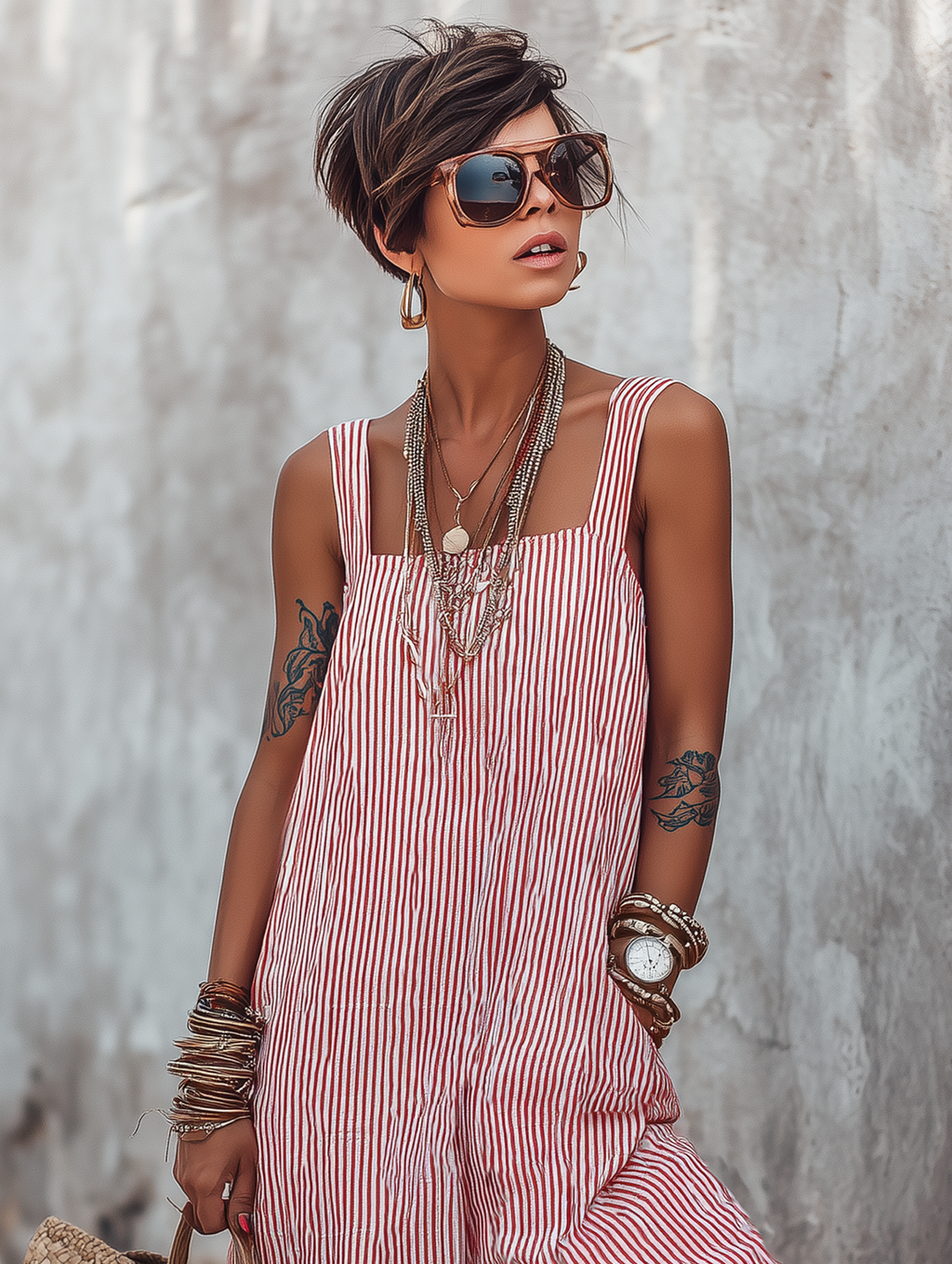 Striped Square-Neck Sleeveless Wide-Leg Jumpsuit