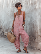Striped Square-Neck Sleeveless Wide-Leg Jumpsuit