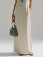 White & Blue Patchwork Shirt Collar Sleeveless Long Dress