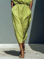Lime Green Linen Cold-Shoulder Midi Dress