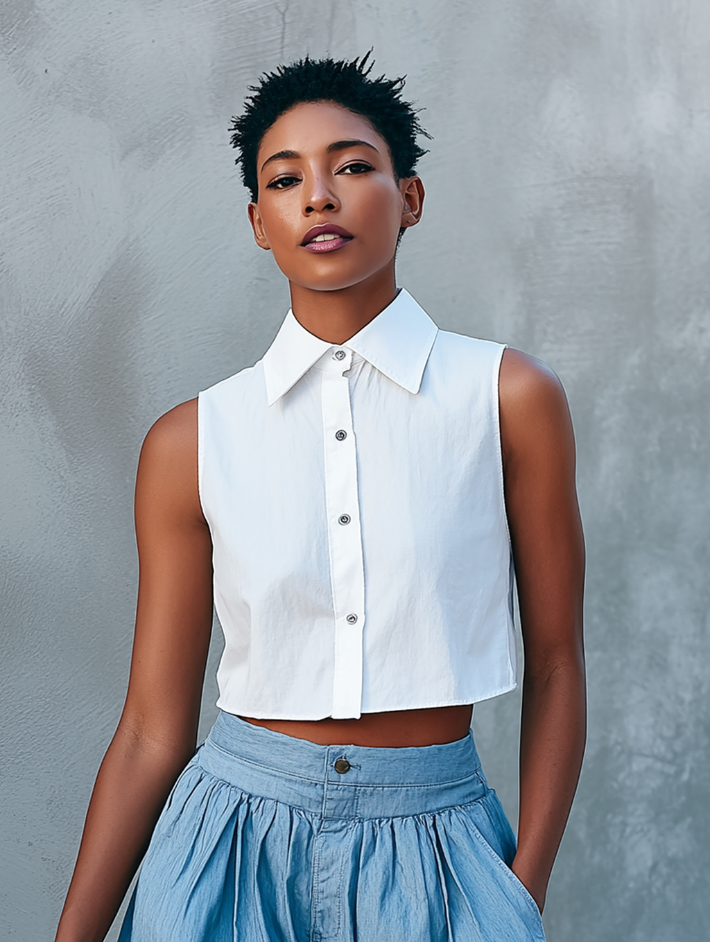 Linen Sleeveless Shirt, Shorts & Wide-Leg Pants Set