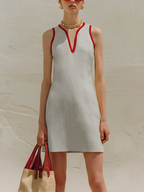 Gray & Red Color-Block Irregular V-Neck Mini Dress