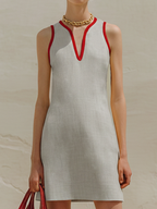 Gray & Red Color-Block Irregular V-Neck Mini Dress