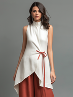Linen Stand-Collar Sleeveless Wrap Shirt