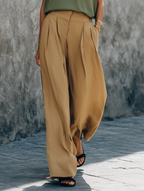 Khaki Draped Wide-Leg Pants