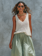 Open-Knit V-Neck Vest