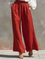 Linen Elastic-Waist Wide-Leg Pants