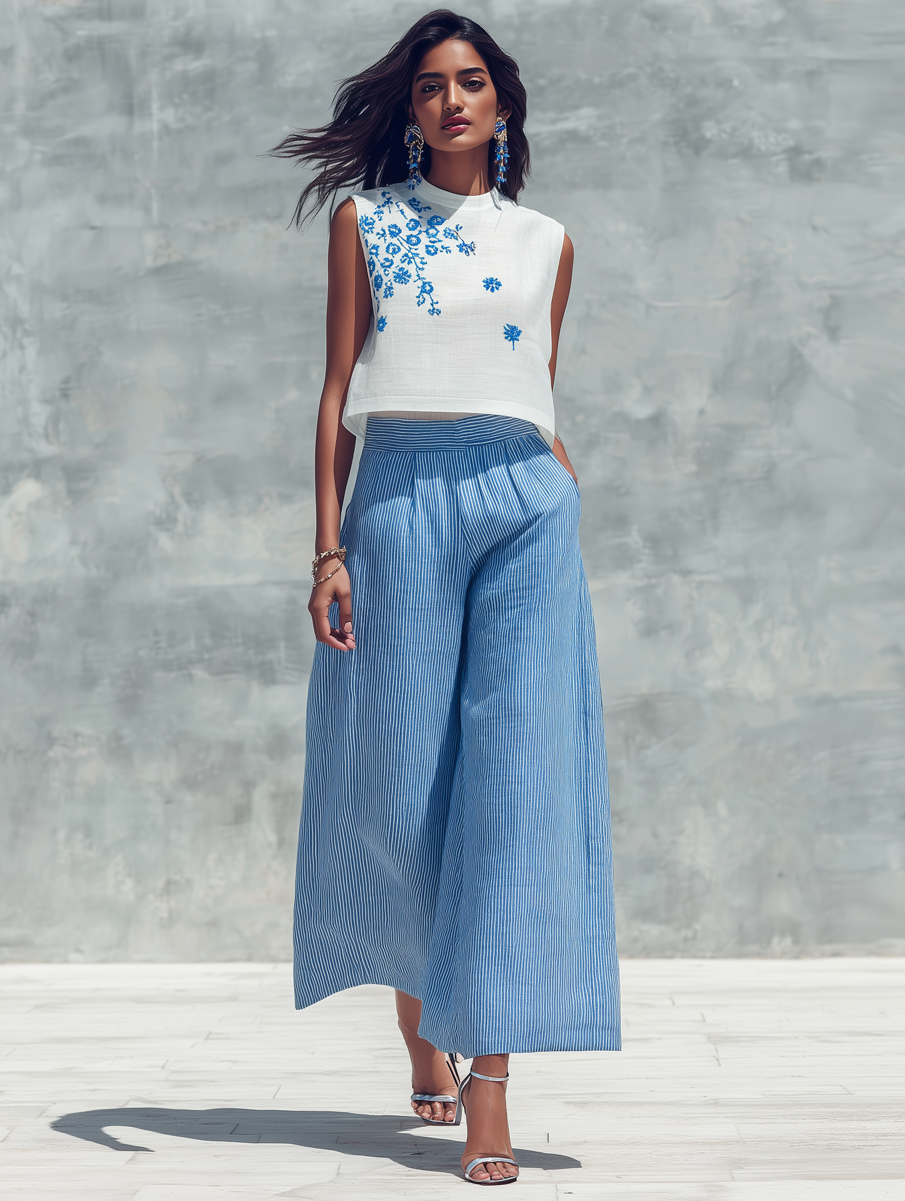 Crew-Neck Sleeveless Embroidered Blouse