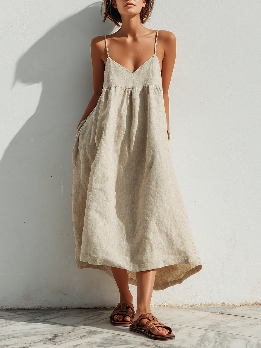 Linen Swing Dress With Asymmetric Hem