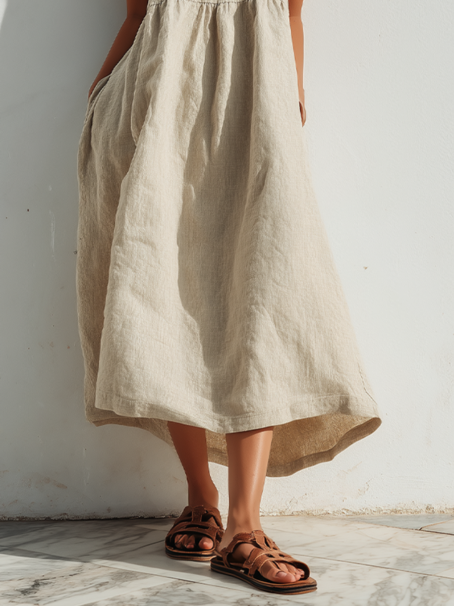 Linen Swing Dress With Asymmetric Hem