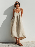 Linen Swing Dress With Asymmetric Hem