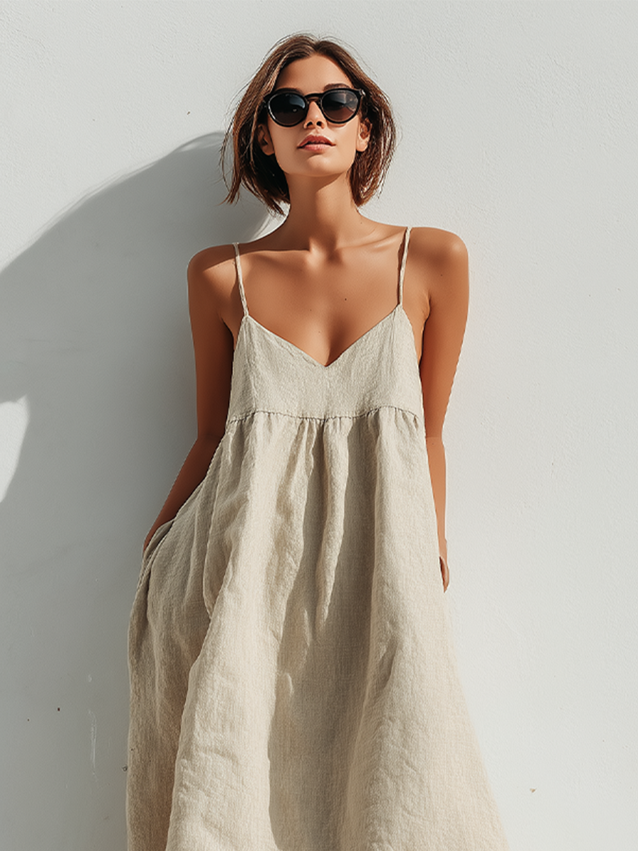 Linen Swing Dress With Asymmetric Hem