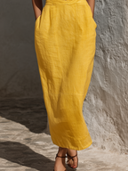 Mustard Halter Keyhole Twist Front Midi Dress