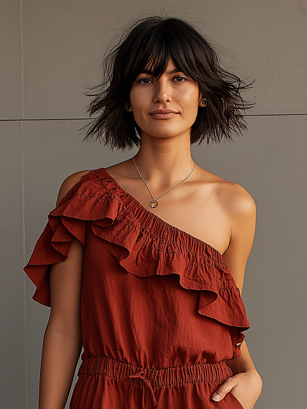 One-Shoulder Ruffled Romper