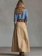 Blue Cotton Linen Collared Shirt Top