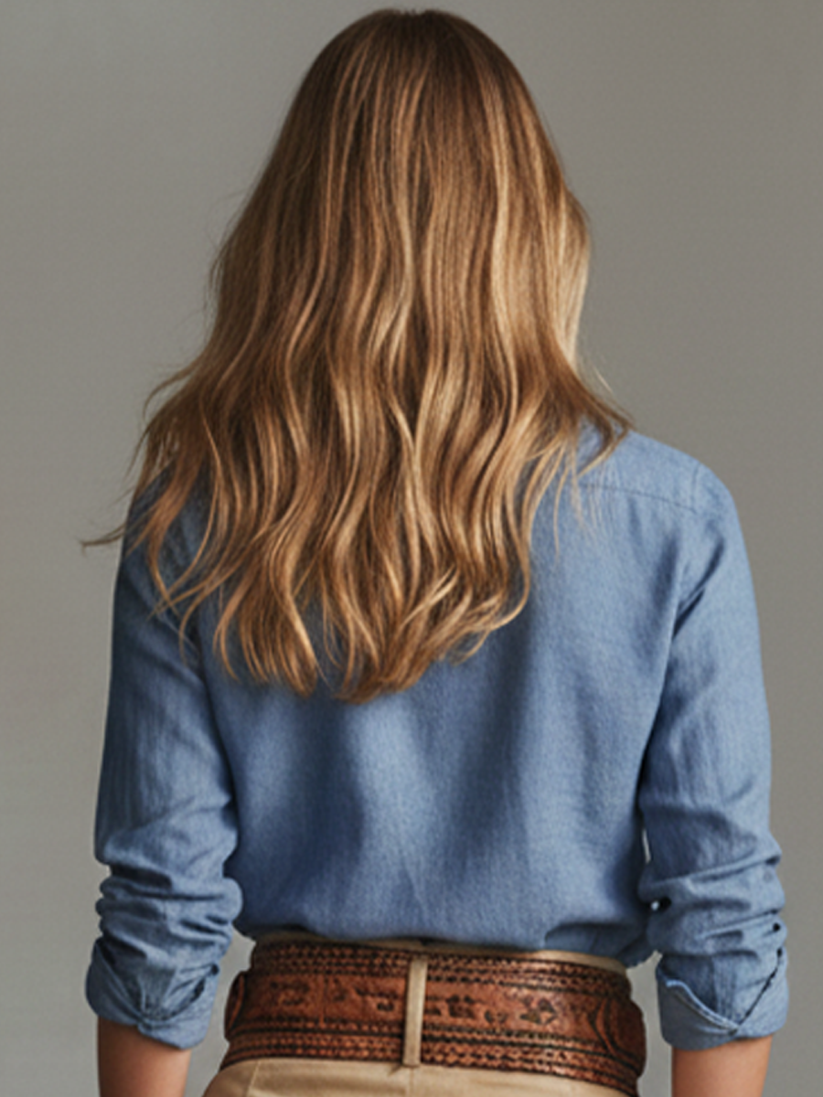 Blue Cotton Linen Collared Shirt Top