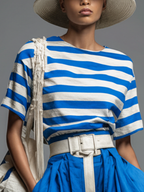 Blue & White Striped Crew Neck Short-Sleeve Tee