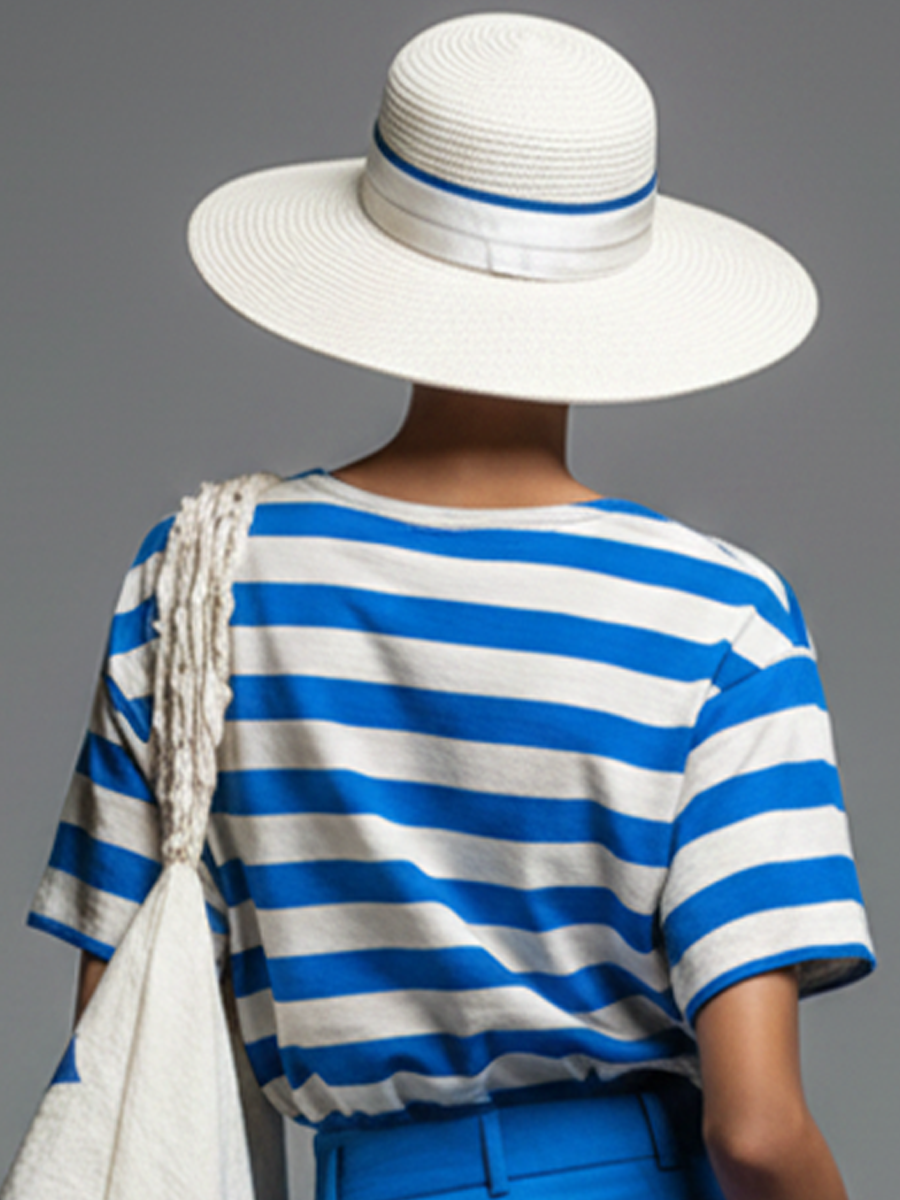 Blue & White Striped Crew Neck Short-Sleeve Tee