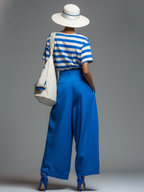 Blue Cotton Wide-Leg Pants