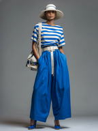 Blue Cotton Wide-Leg Pants
