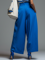 Blue Cotton Wide-Leg Pants