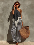 Polka Dot One-Shoulder Top & Wide-Leg Set