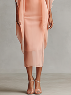 Peach Chiffon Sheer Cape & Midi Dress Set