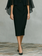 Black Crepe Cape Overlay & Midi Dress Set