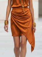 Orange Satin High-Neck Asymmetric Mini Dress