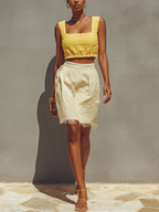 Yellow Smocked Crop Top & Frayed Hem Mini Skirt Set