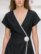 Black & White Color-Block A-Line Midi Dress