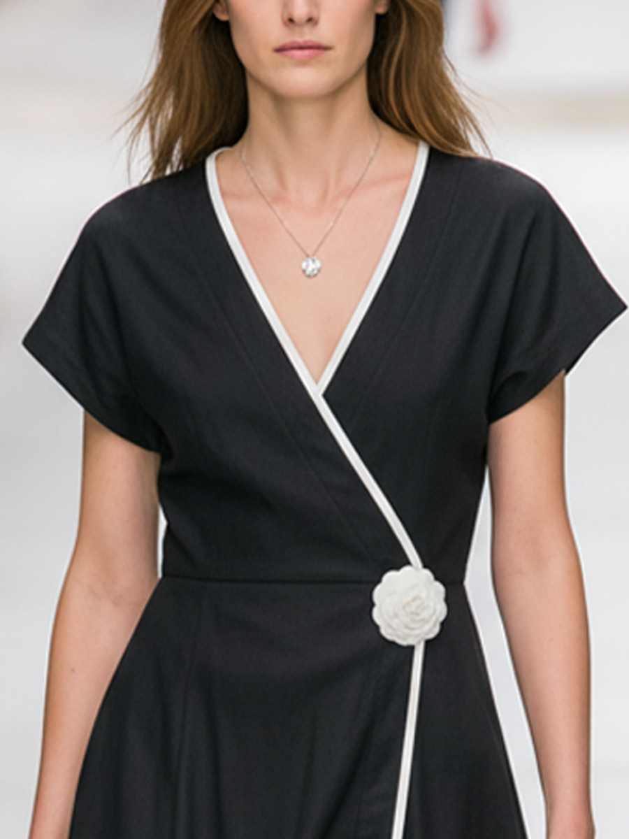 Black & White Color-Block A-Line Midi Dress
