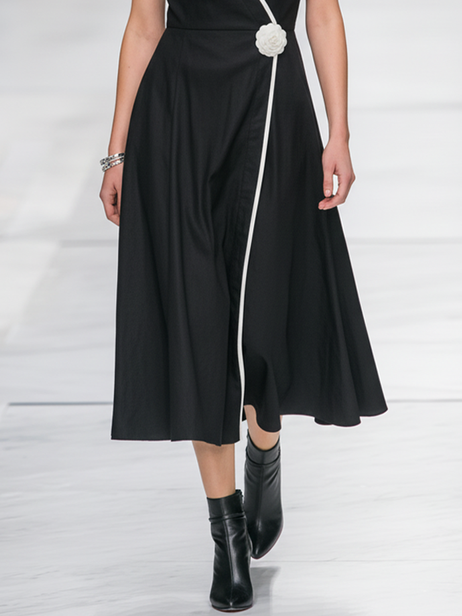 Black & White Color-Block A-Line Midi Dress