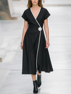 Black & White Color-Block A-Line Midi Dress