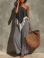 Black & White Striped High-Waist Wide-Leg Pants