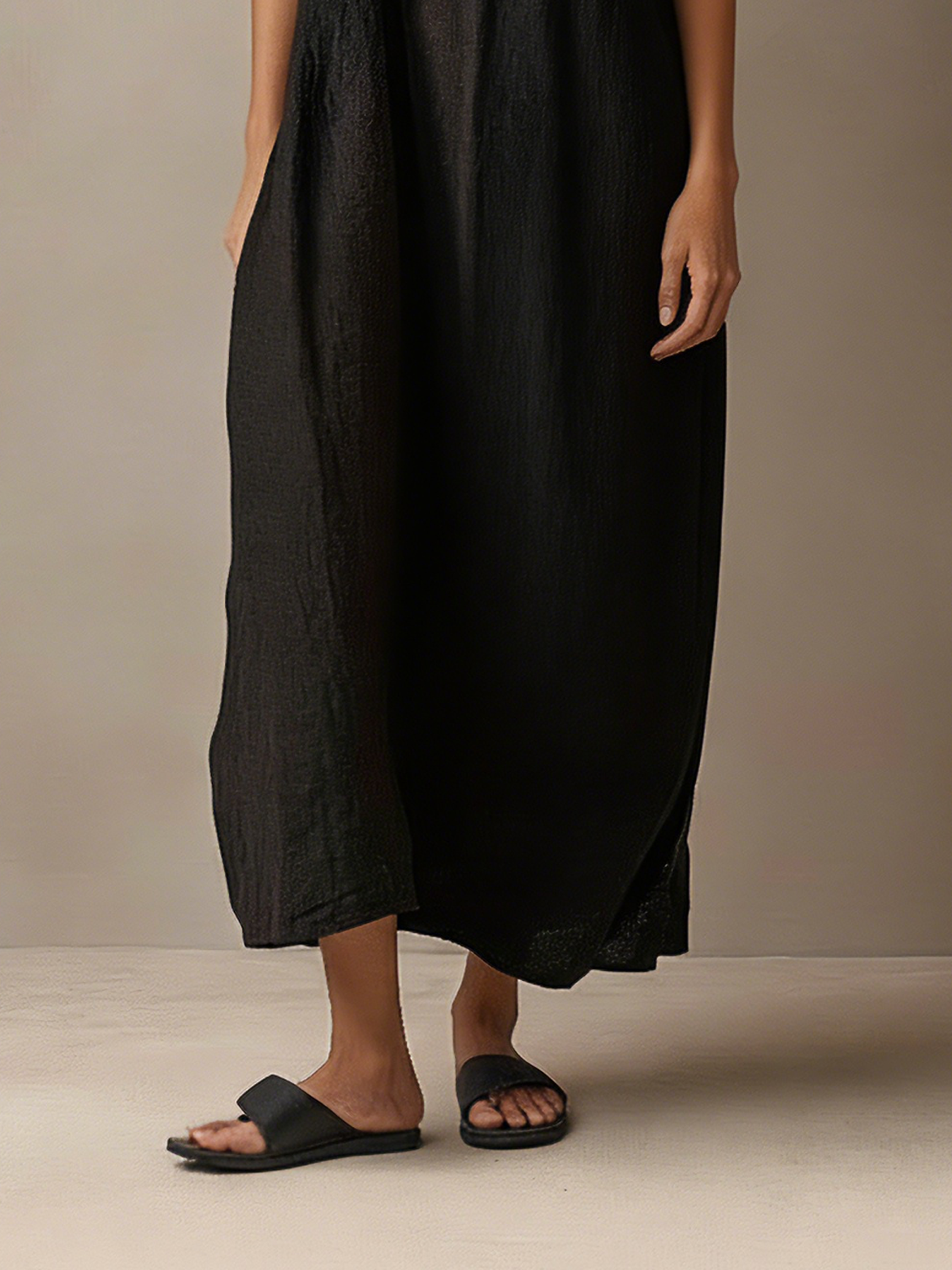 Women's Minimalist Striped Spaghetti Strap Loose Linen-Blend Maxi Dress MDZ1665D7Y