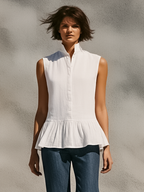Stand-Collar Sleeveless Single-Breasted Ruffled Hem Shirt