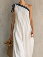 Women's Casual White Woven One-Shoulder Sleeveless Maxi Dress MDZ1614D4LXY