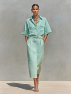 Mint Green Linen Belted Shirt Dress