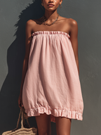 Blush Linen Strapless Ruffle Mini Sundress