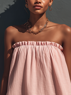 Blush Linen Strapless Ruffle Mini Sundress